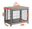 Furniture Style Dog Crate Side Table on Wheels with Double Doors and Lift Top