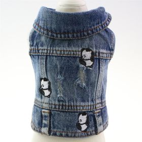 Pet Dog Clothes Ripped Panda Embroidered Denim Vest (Option: Panda Embroidered Vest-L)