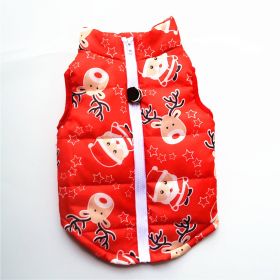 New Dog Clothes Winter Thickened Dog Cotton-padded Jacket Waistcoat Vest Down Silk Cotton Traction Buckle (Option: Christmas Red Old Man-S)