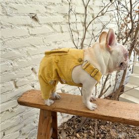 Corduroy Jumpsuit Adjustable Three-dimensional Pocket Cat Dog Clothes (Option: Yellow-XL)